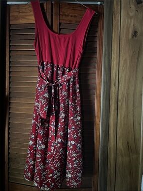 Red Floral Tank Dress with Waist Tie